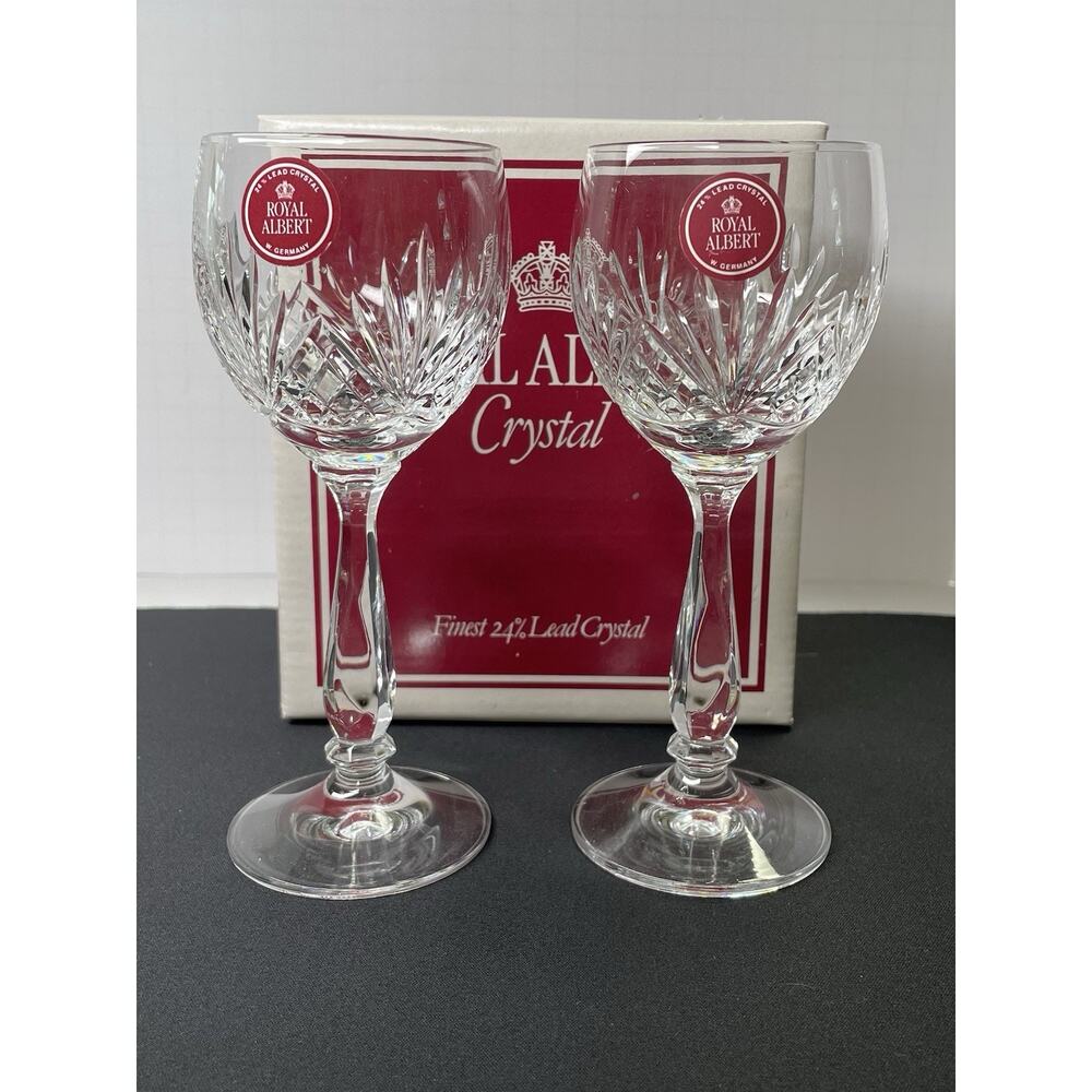 Vintage 1986 Made West Germany Royal Albert Crystal Sherry Wine Glasses New Box